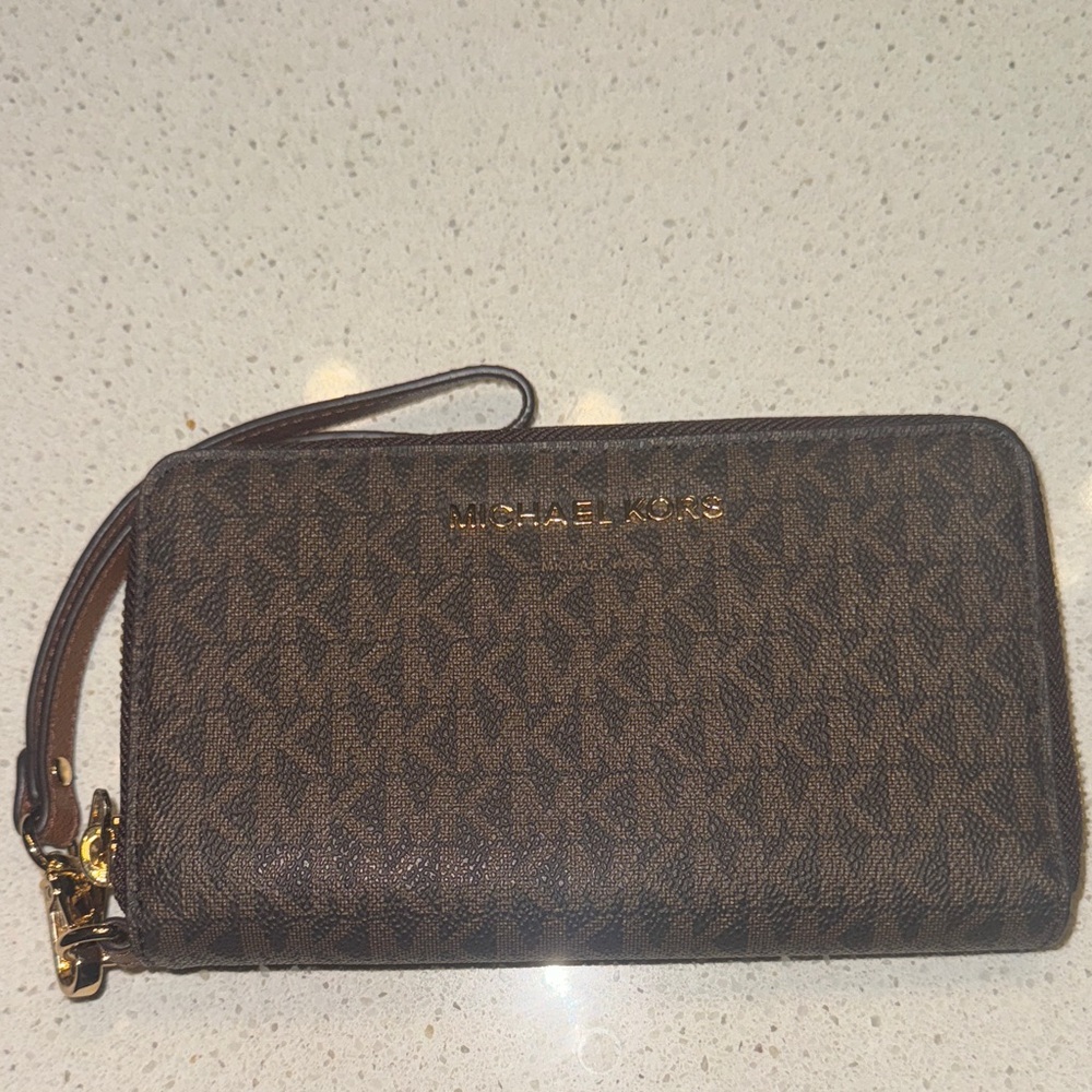 Michael Kors Dark Brown Logo Wallet Wristlet